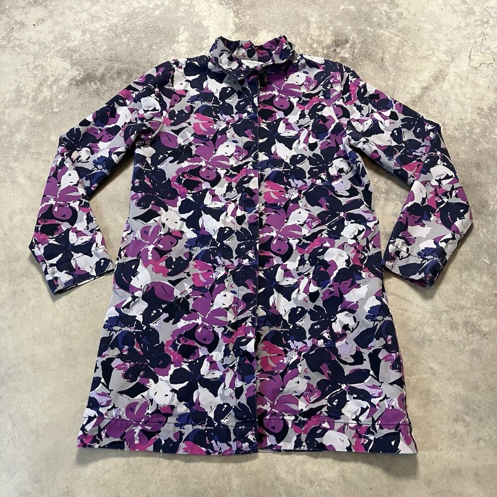 Thakoon for Target Jacket Womens M Purple Floral Abstract Long Line Trench Coat